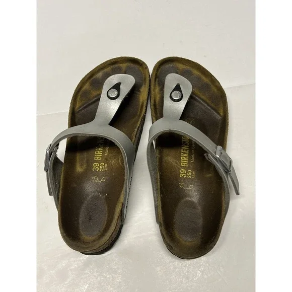 Birkenstock GIZEH Toe-Post Flat Sandals EU 39 Womens 8 Pewter Silver Birko-Flor - Picture 6 of 8